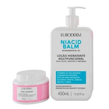 Kit Euroderm Loção Hidratante Multifuncional Niacid Balm 10% Ureia 450ml e Ganhe 70% de Desconto Creme Firmador 200g