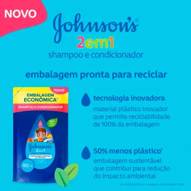 Shampoo e Condicionador Johnson's Kids 2 em 1 Refil 180ml