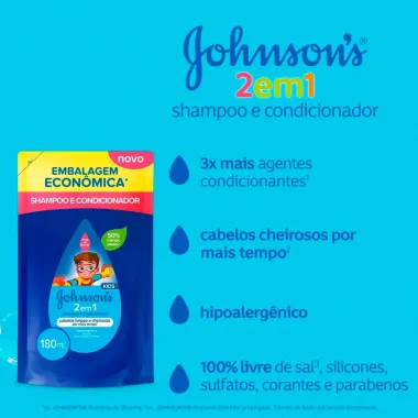 Shampoo e Condicionador Johnson's Kids 2 em 1 Refil 180ml
