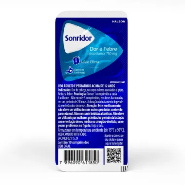 Sonridor 750mg Dor e Febre com 10 Comprimidos