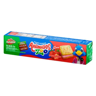 Biscoito Recheado Richester Animados Zoo Sabor Morango 130g