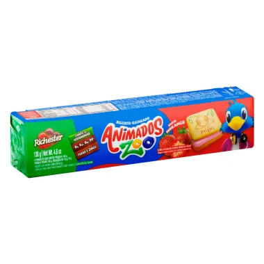 Biscoito Recheado Richester Animados Zoo Sabor Morango 130g