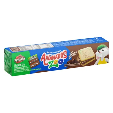 Biscoito Recheado Richester Animados Zoo Sabor Chocolate Tipo Suíço 130g