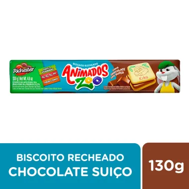 Biscoito Recheado Richester Animados Zoo Sabor Chocolate Tipo Suíço 130g