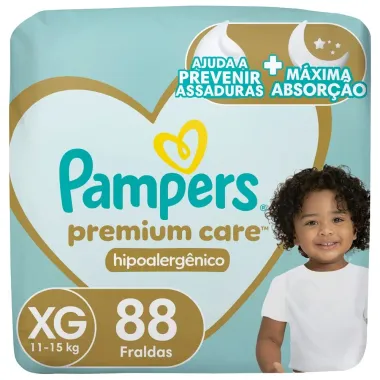 Fralda Pampers Premium Care Hipoalerg&ecirc;nico Tamanho XG 88 Unidades Descart&aacute;veis