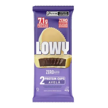 Bombom Lowy 7,1g de Prote&iacute;na Cups Chocolate Branco com Recheio Creme de Avel&atilde; Zero 42g