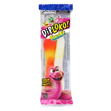 Bala de Gelatina DipiLoko Snake Sabor Tutti Frutti Sortidos 15g