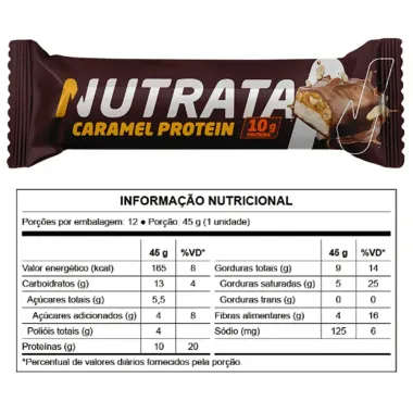 Barra de Proteína Nutrata Sabor Caramel Protein com 10g de Proteína 45g