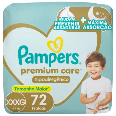 Fralda Pampers Premium Care Hipoalerg&ecirc;nico XXXG 72 Unidades Descart&aacute;veis