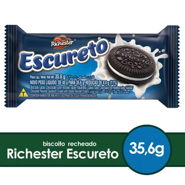 Biscoito Recheado Richester Escureto Sabor Chocolate Recheio de Baunilha 35,6g