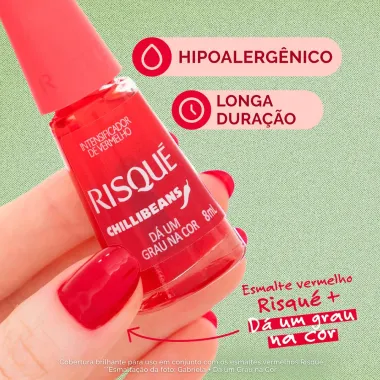 Esmalte Risqué Chilli Beans Intensificador de Vermelho Cor Dá Um Grau na Cor 8ml