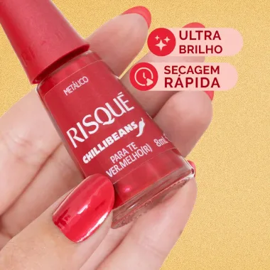 Esmalte Vermelho Risqué & Chilli Beans Para Te Vermelhor Metálico 8ml