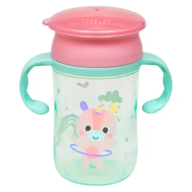 Copo de Treinamento 360° Bubbazoo Unicórnio Buba 12+ Meses com Alça Verde 300ml