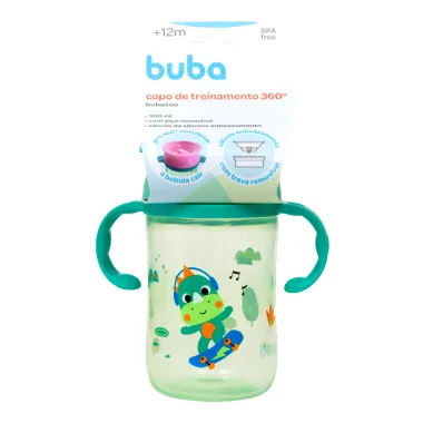 Copo de Treinamento 360° Bubbazoo Dino Buba 12+ Meses com Alça Verde 300ml