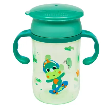Copo de Treinamento 360° Bubbazoo Dino Buba 12+ Meses com Alça Verde 300ml