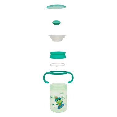 Copo de Treinamento 360° Bubbazoo Dino Buba 12+ Meses com Alça Verde 300ml