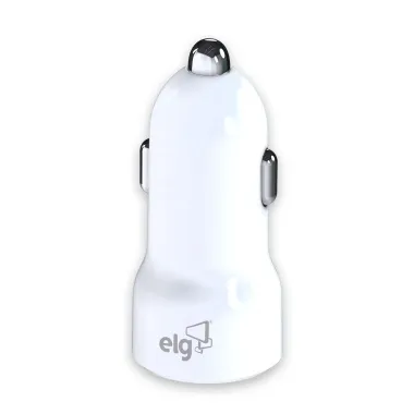 Carregador Veicular Universal ELG 3.1A 2 Portas Tipo C e USB Branco