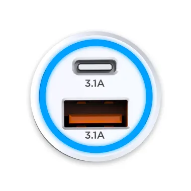 Carregador Veicular Universal ELG 3.1A 2 Portas Tipo C e USB Branco
