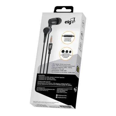 Fone de Ouvido com Microfone ELG Intra Auricular Preto P2 1.2 Metros