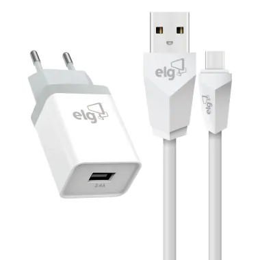 Carregador de Parede e Cabo USB Tipo C ELG 2.4A Universal 1 Metro