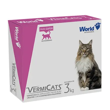 VermiCats Vermífugo para Gatos de 3Kg com 4 Comprimidos Palatáveis