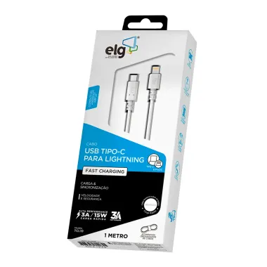 Cabo USB ELG USB Tipo C Lightning 3A Branco 1 Metro