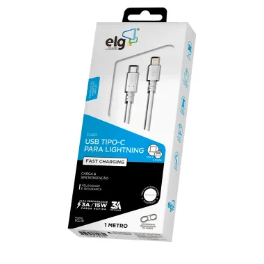 Cabo USB ELG USB Tipo C Lightning 3A Branco 1 Metro