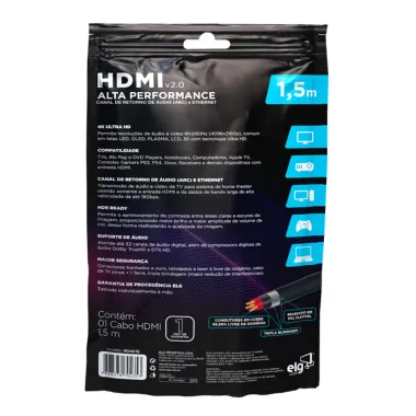Cabo HDMI V2.0 3D Alta Performance HDR Ready 4K Ultra HD 1,5m