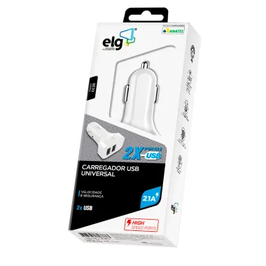 Carregador USB Universal ELG 2.1A 2 Portas 1 USB Tipo-C e 1 USB Branco