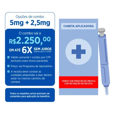 Mounjaro 5mg/0,5ml Tirzepatida Solu&ccedil;&atilde;o Injet&aacute;vel com 4 Canetas Aplicadora Preenchidas de 0,5ml cada