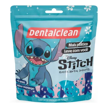 Fio Dental Flossers Dentalclean Disney Stitch Sabor Morango 3+ Anos 50 Unidades