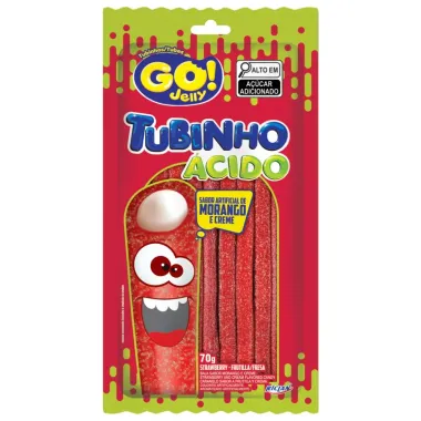 Bala GO! Jelly Tubinho Ácido Morango e Creme 70g