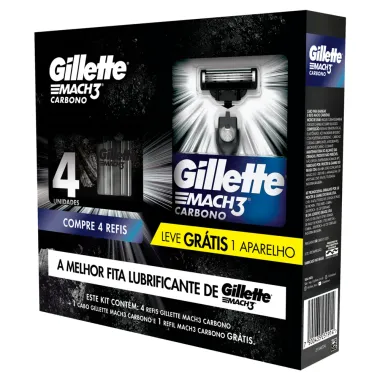 Kit 1 Aparelho Recarregável + 4 Cargas Refis para Barbear Gillette Mach3 Carbono