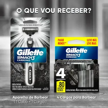 Kit 1 Aparelho Recarreg&aacute;vel + 4 Cargas Refis para Barbear Gillette Mach3 Carbono