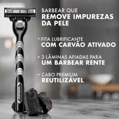 Kit 1 Aparelho Recarreg&aacute;vel + 4 Cargas Refis para Barbear Gillette Mach3 Carbono
