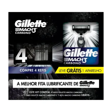 Kit 1 Aparelho Recarreg&aacute;vel + 4 Cargas Refis para Barbear Gillette Mach3 Carbono