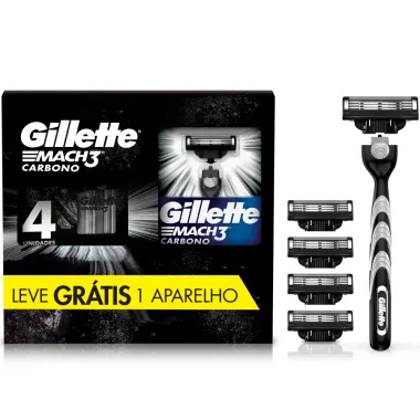 Kit 1 Aparelho Recarreg&aacute;vel + 4 Cargas Refis para Barbear Gillette Mach3 Carbono