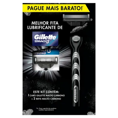 Kit Aparelho para Barba Gillette Mach3 Carbono e 2 Refis Mach3 Carbono