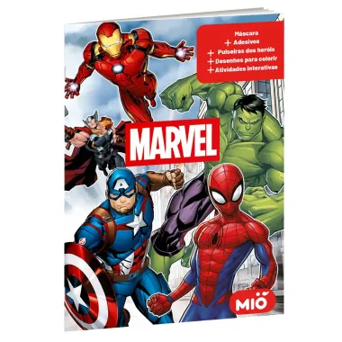 Livro de Atividades Interativas Mió Marvel para Colorir com Máscara Adesivos e Pulseira Personagens Sortidos