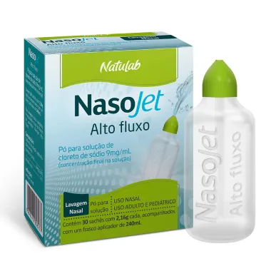 NasoJet Alto Fluxo 0,9% Solução para Lavagem Nasal com 30 Envelopes de 2,16g cada e Frasco Aplicador 240ml
