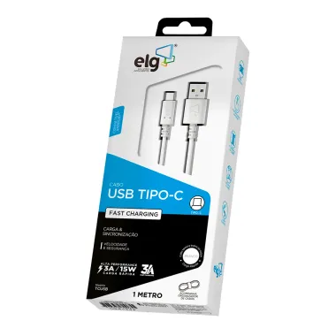 Cabo USB Tipo C ELG Fast Charging 3A Branco 1 Metro