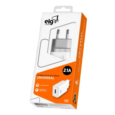 Carregador USB Universal ELG 1A 1 Porta WC1A Branco 1 Unidade