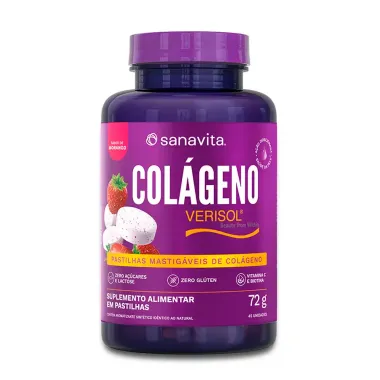 Colágeno Verisol Sanavita Sabor Morango Pastilhas Mastigáveis com 72g
