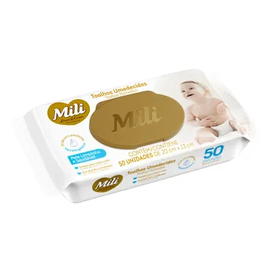 Toalhas Umedecidas Mili Love e Care 50 Unidades