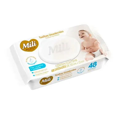 Toalhas Umedecidas Mili Love e Care 48 Unidades