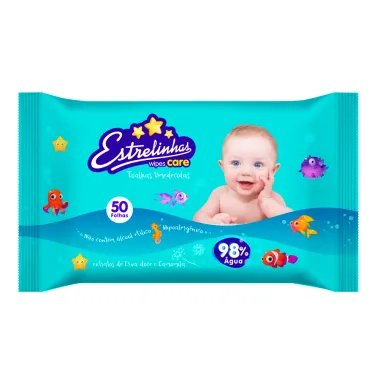 Toalhas Umedecidas Estrelinha Wipes Care com 50 Unidades