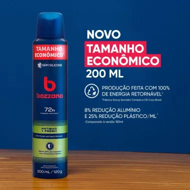 Desodorante Bozzano Men Antibac Fresh Aerossol 72h Antitranspirante 200ml
