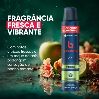 Desodorante Bozzano Men Antibac Fresh Aerossol 72h Antitranspirante 200ml