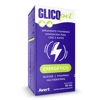 GlicoPet Energético Suplemento Alimentar Vitamínico  Aminoácido para Cães e Gatos 30ml
