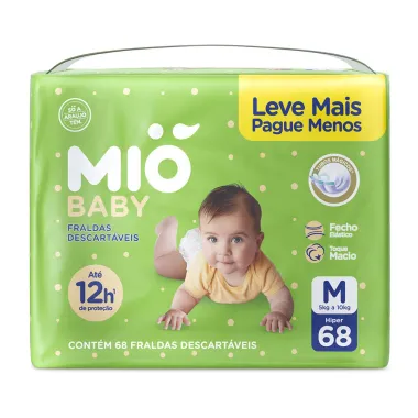 Fralda Mió Baby Tamanho M Hiper 68 Unidades Descartáveis